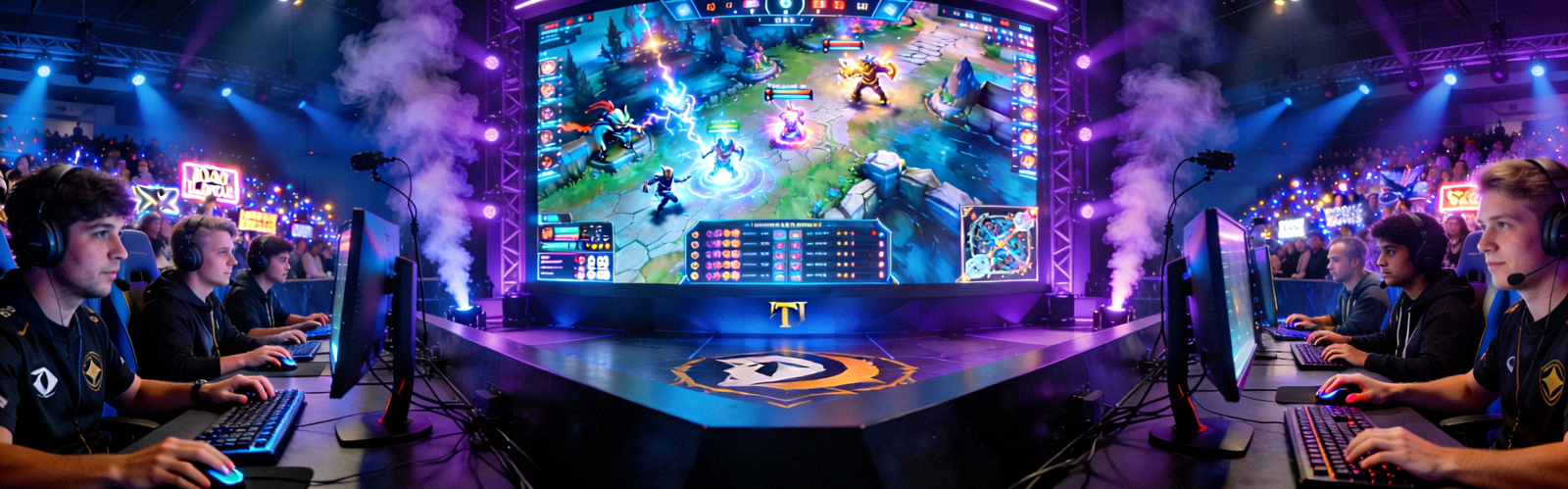 DOTA2国际邀请赛TI现场 - 选手激烈对战与巨型屏幕